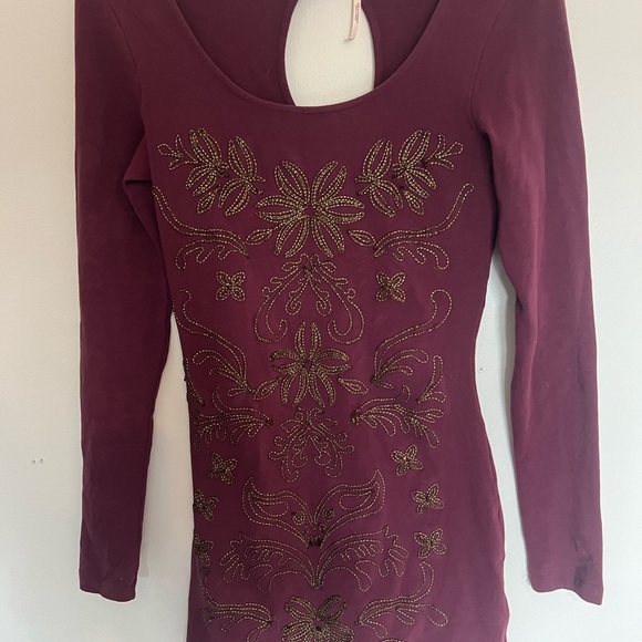 Free People -Burgundy Embroidered Dress - Picture 3 of 5